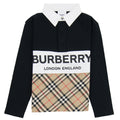 Burberry Children Logo Print Check Panel Long-sleeve Polo Shirt Black