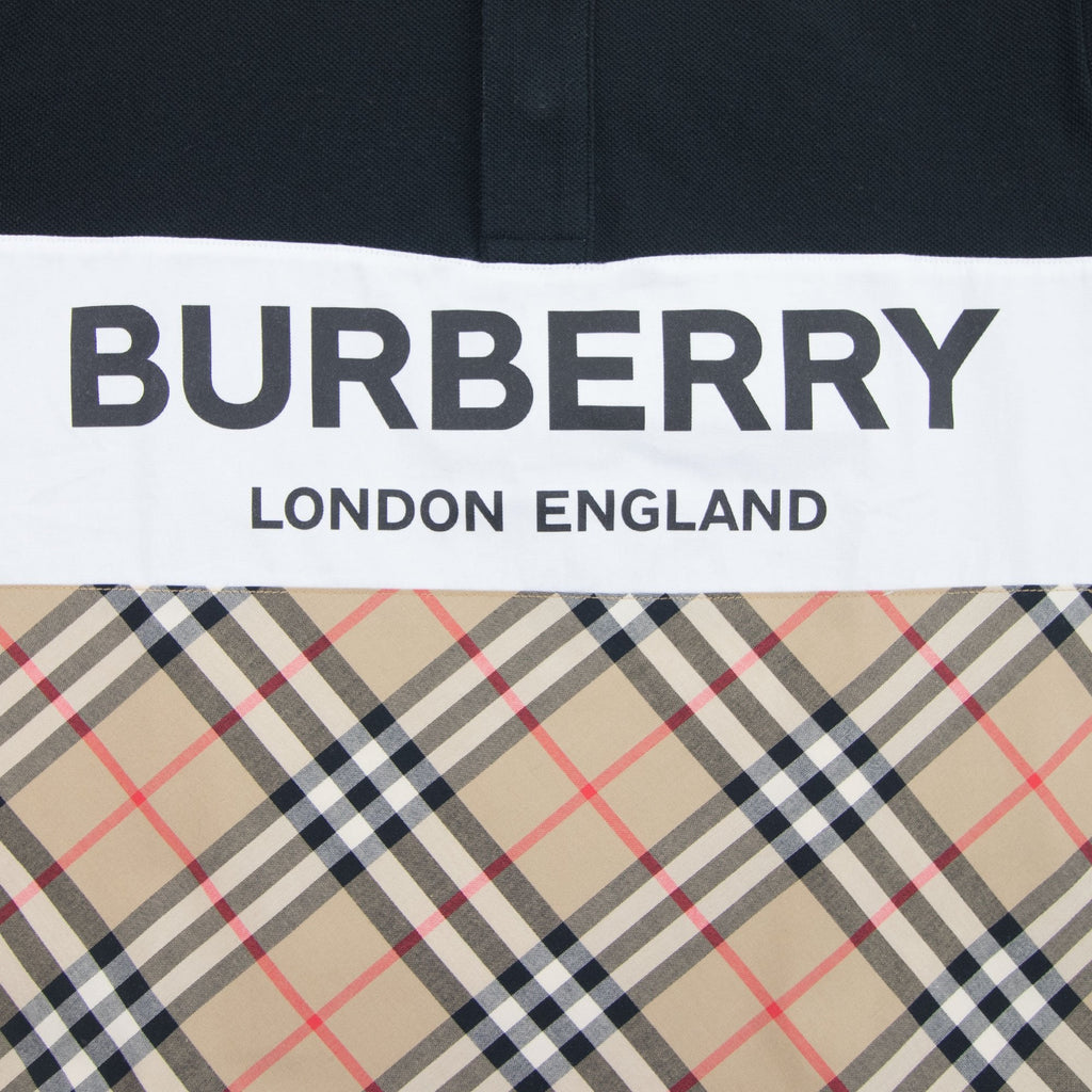 Burberry Children Logo Print Check Panel Long-sleeve Polo Shirt Black