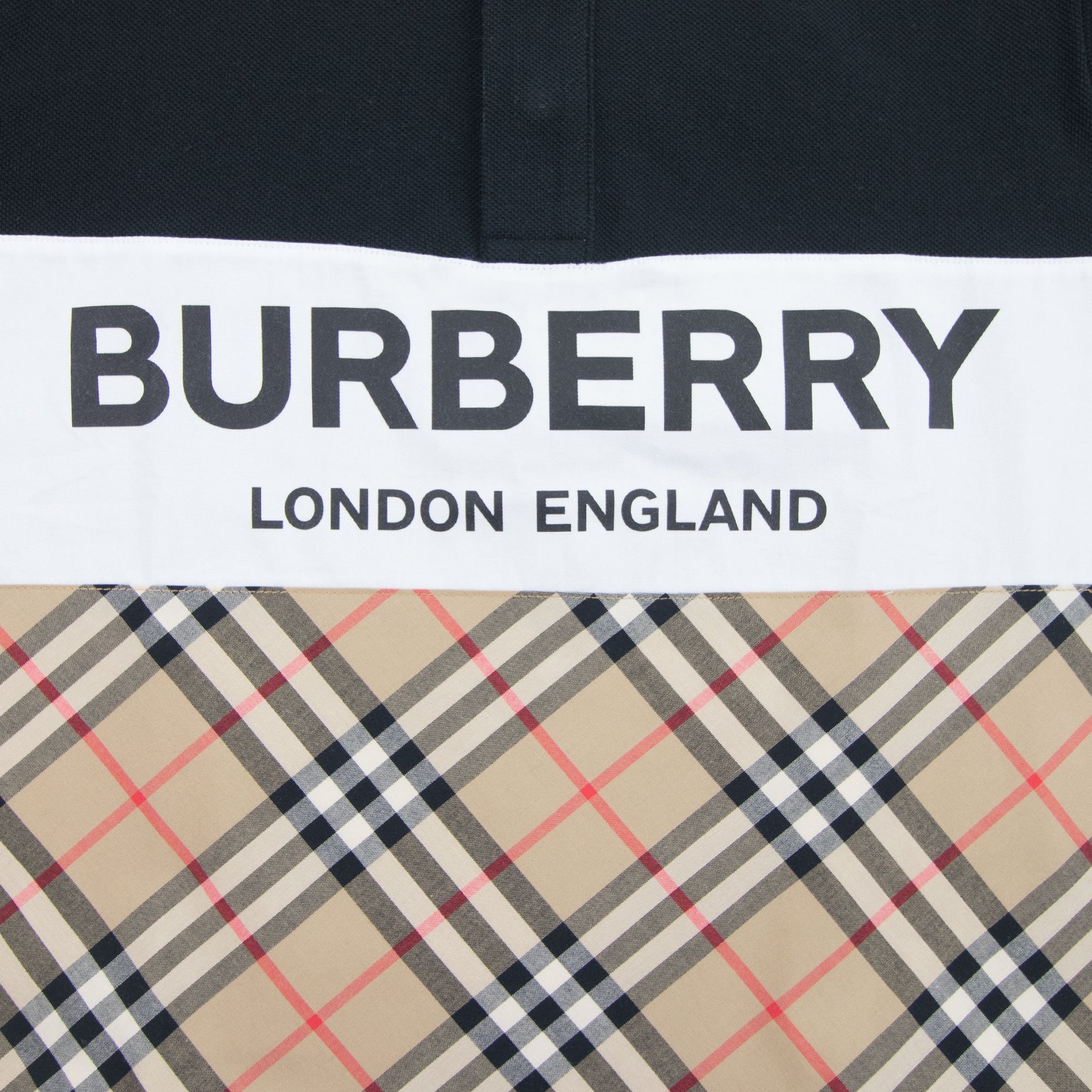 Burberry Children Logo Print Check Panel Long-sleeve Polo Shirt Black