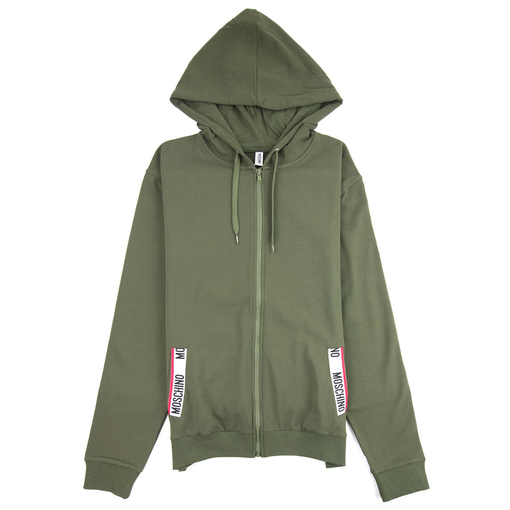 Moschino Underwear Tape Logo Pocket Zip Up Hoody Khaki 0430