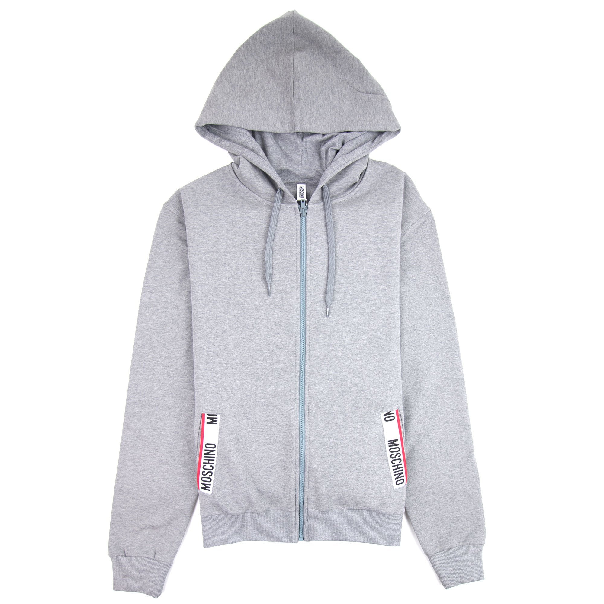 Moschino Underwear 2pcs Tracksuit Tape Logo Pocket Zip Up Hoody Grey 0506