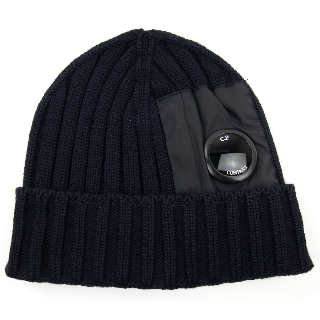 CP Company Extra Fine Merino Wool Nylon Lens Beanie Navy 888