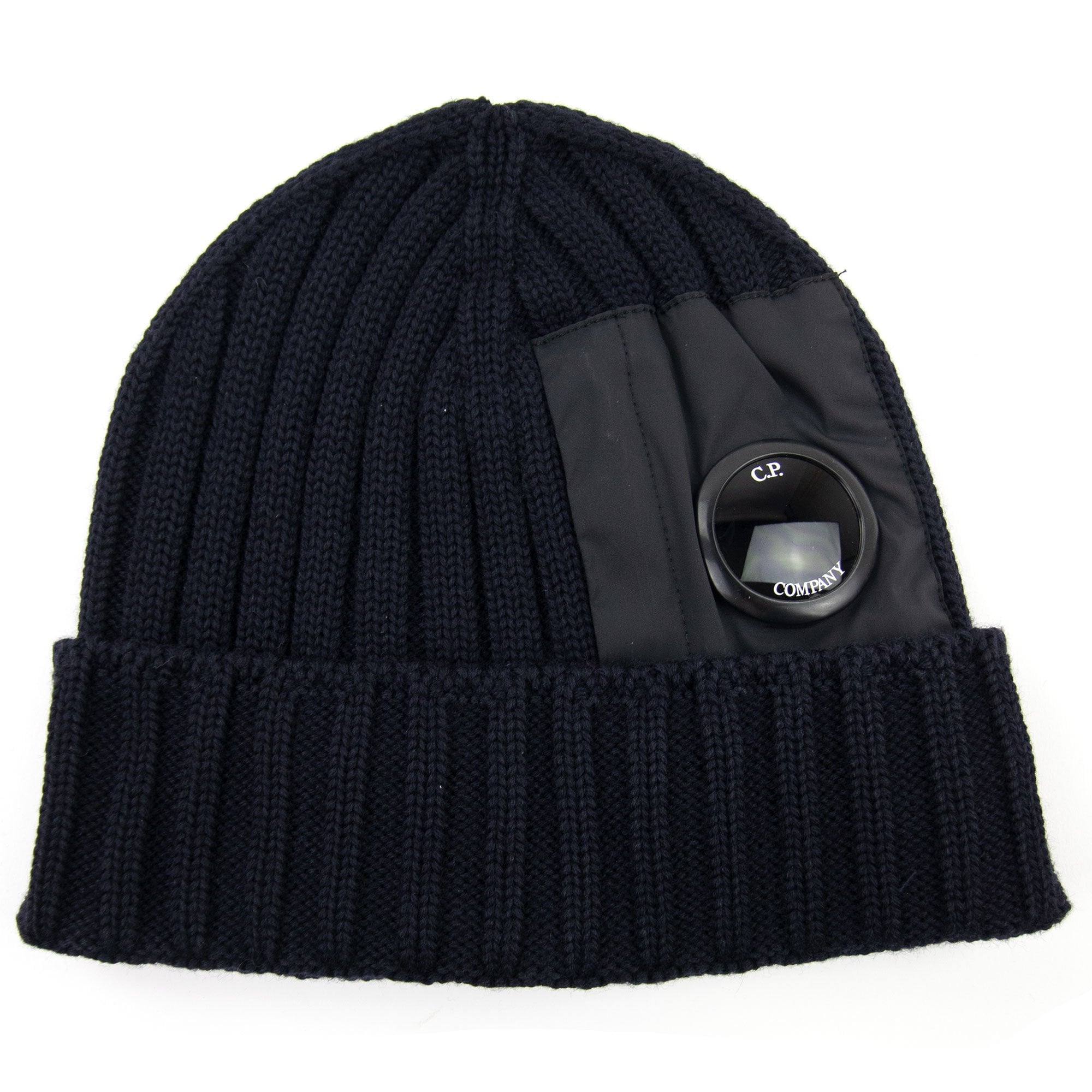 CP Company Extra Fine Merino Wool Nylon Lens Beanie Navy 888
