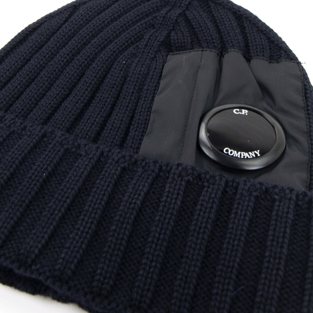 CP Company Extra Fine Merino Wool Nylon Lens Beanie Navy 888