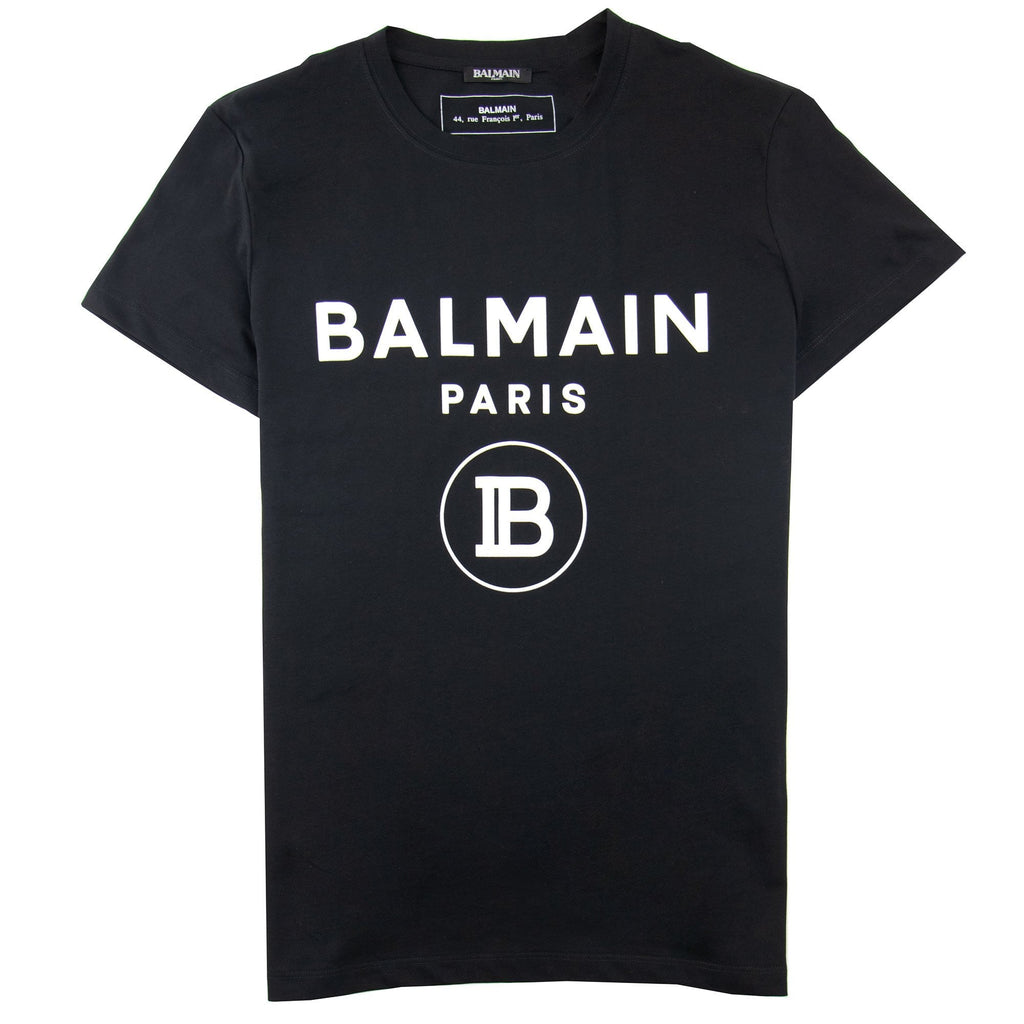 Balmain Printed White Velvet Logo T-Shirt Black