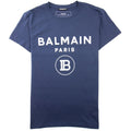 Balmain Printed White Velvet Logo T-Shirt Navy