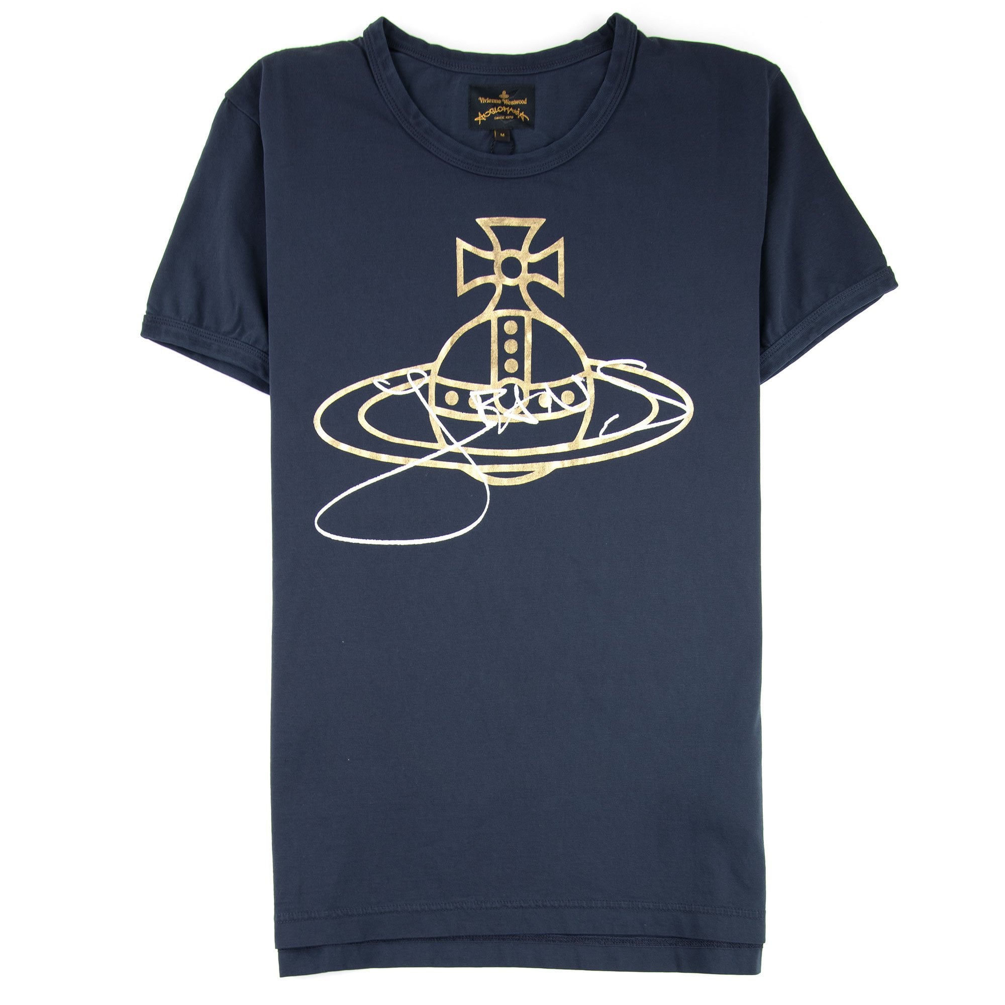 Vivienne Westwood Anglomania Gold Foil Jeans Orb T-shirt Navy