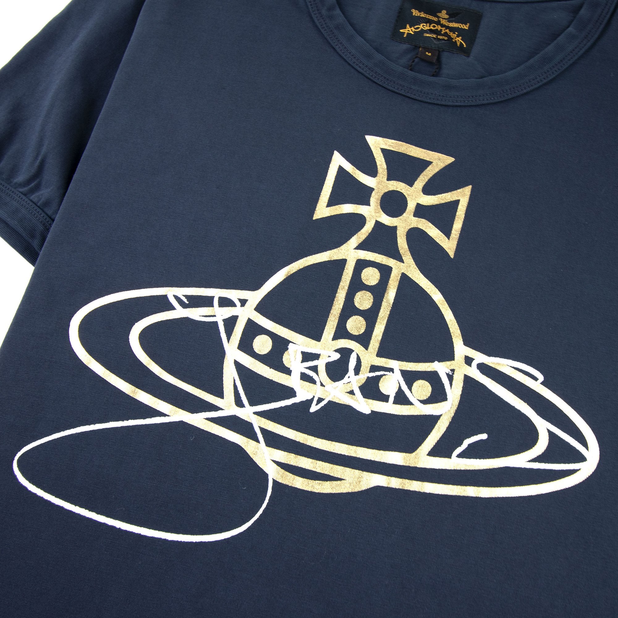 Vivienne Westwood Anglomania Gold Foil Jeans Orb T-shirt Navy