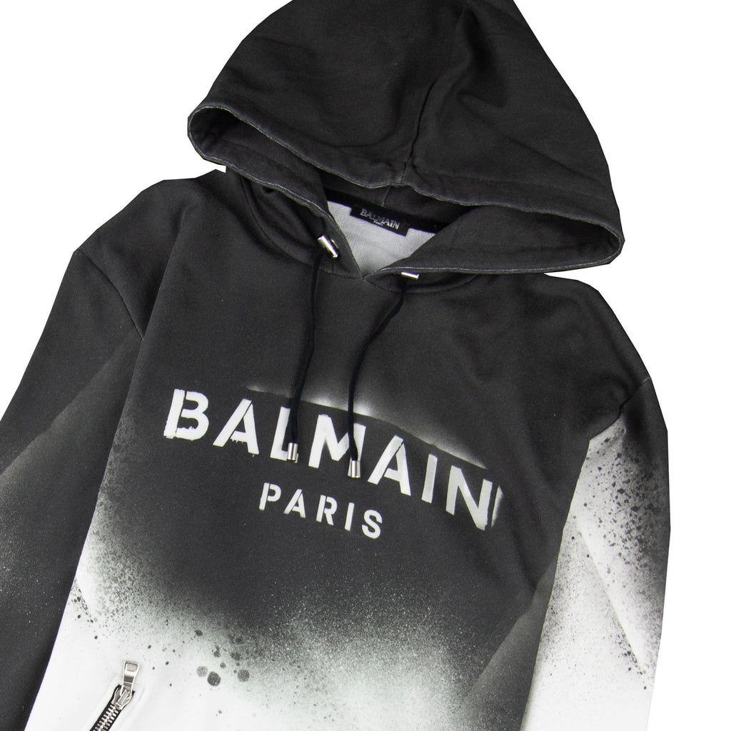 Balmain Graffiti-effect Hooded Sweatshirt Black/White