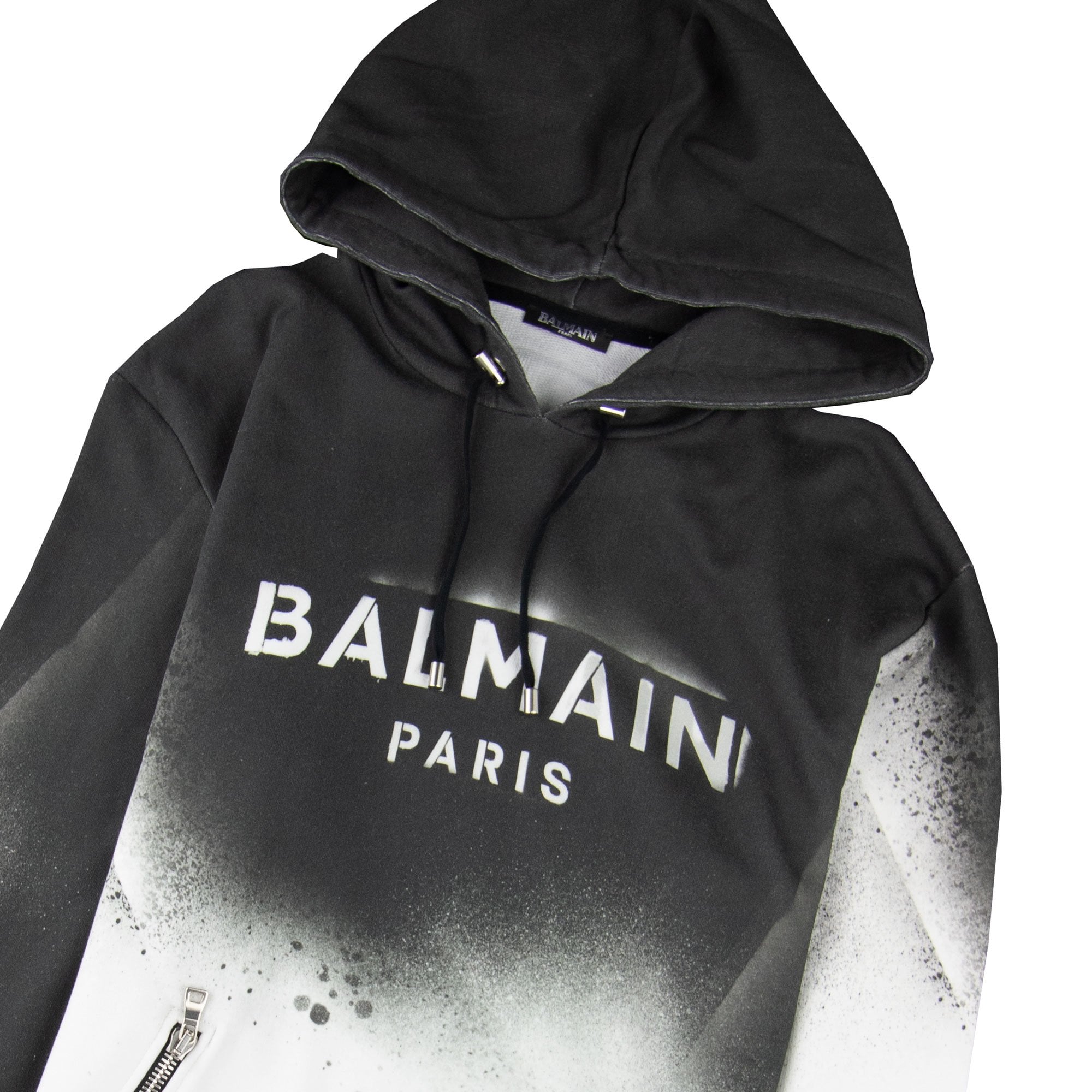Balmain Graffiti-effect Hooded Sweatshirt Black/White