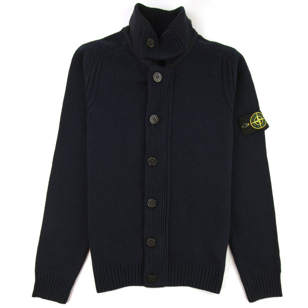 Stone Island 564A3 Button Up Wool Cardigan Black