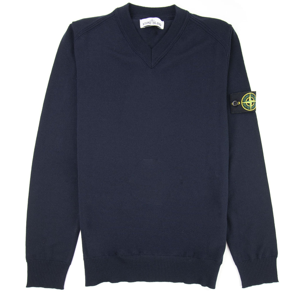 Stone Island 584C4 V Neck Wool Knitted Sweatshirt Navy V0020