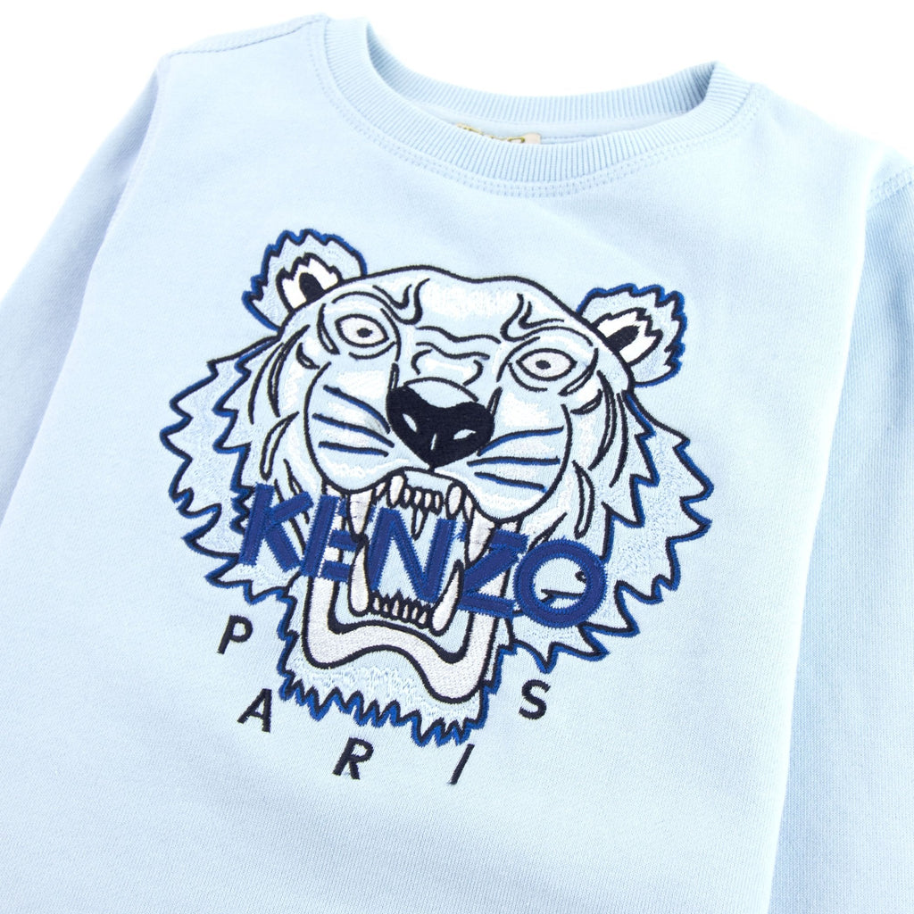 Kenzo Kids Tiger Logo Cotton Sweatshirt Pale Blue