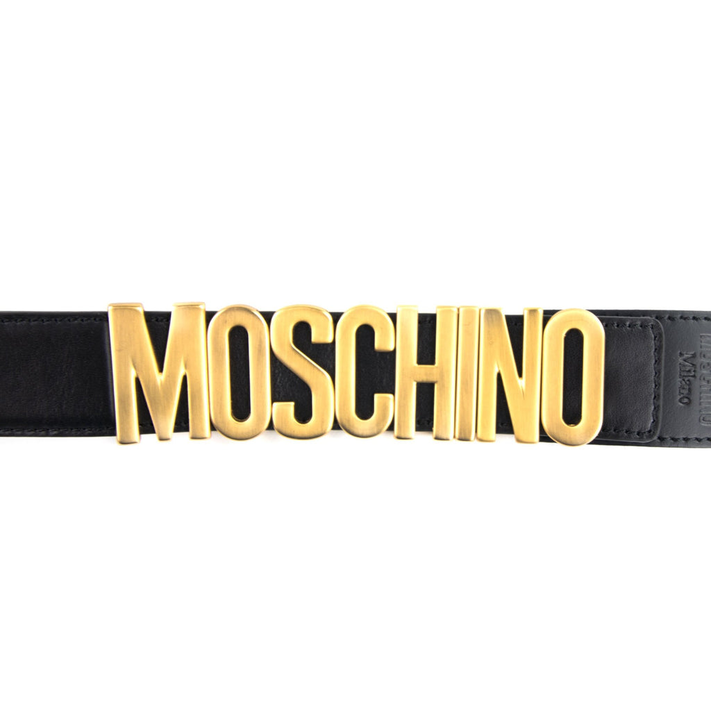 Moschino Couture Gold Logo Calfskin Belt Black