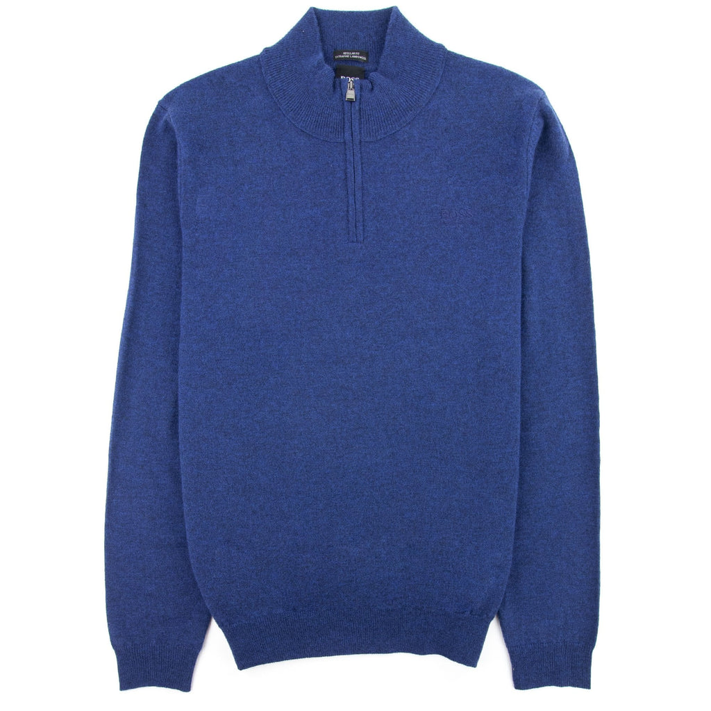 Hugo Boss Barlo Quarter Zip Lambswool Jumper Blue