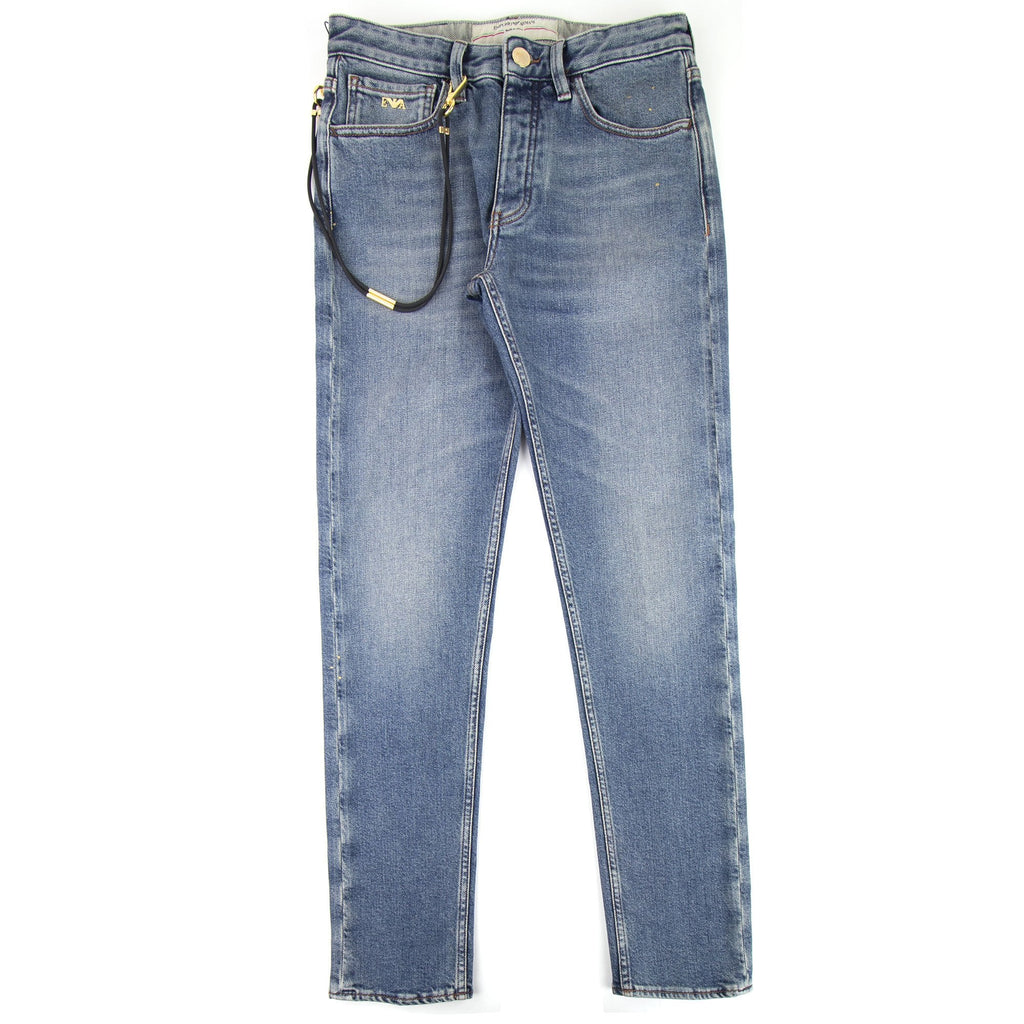 Emporio Armani J75 Leather Chain Jeans 0943 Denim Blue