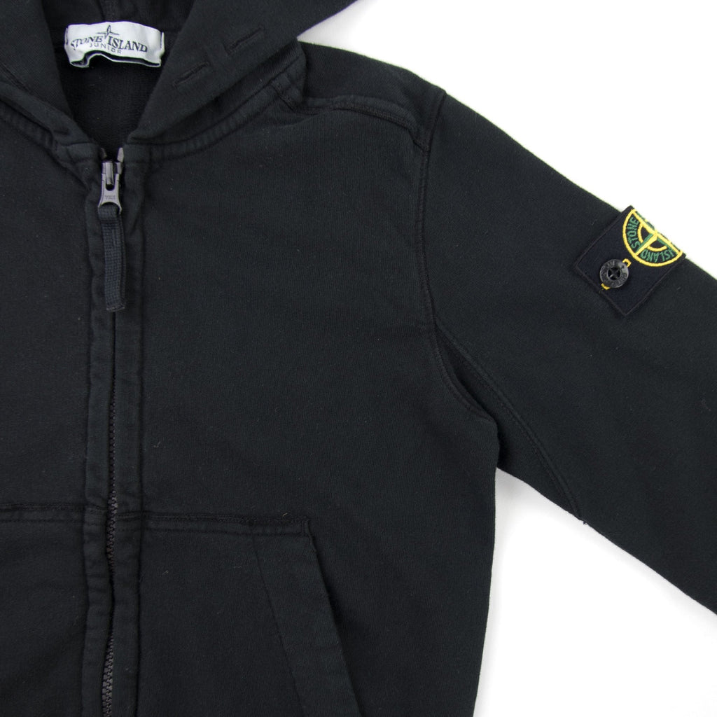 Stone Island Junior 60640 Hooded Zip Up Sweatshirt Black V0029