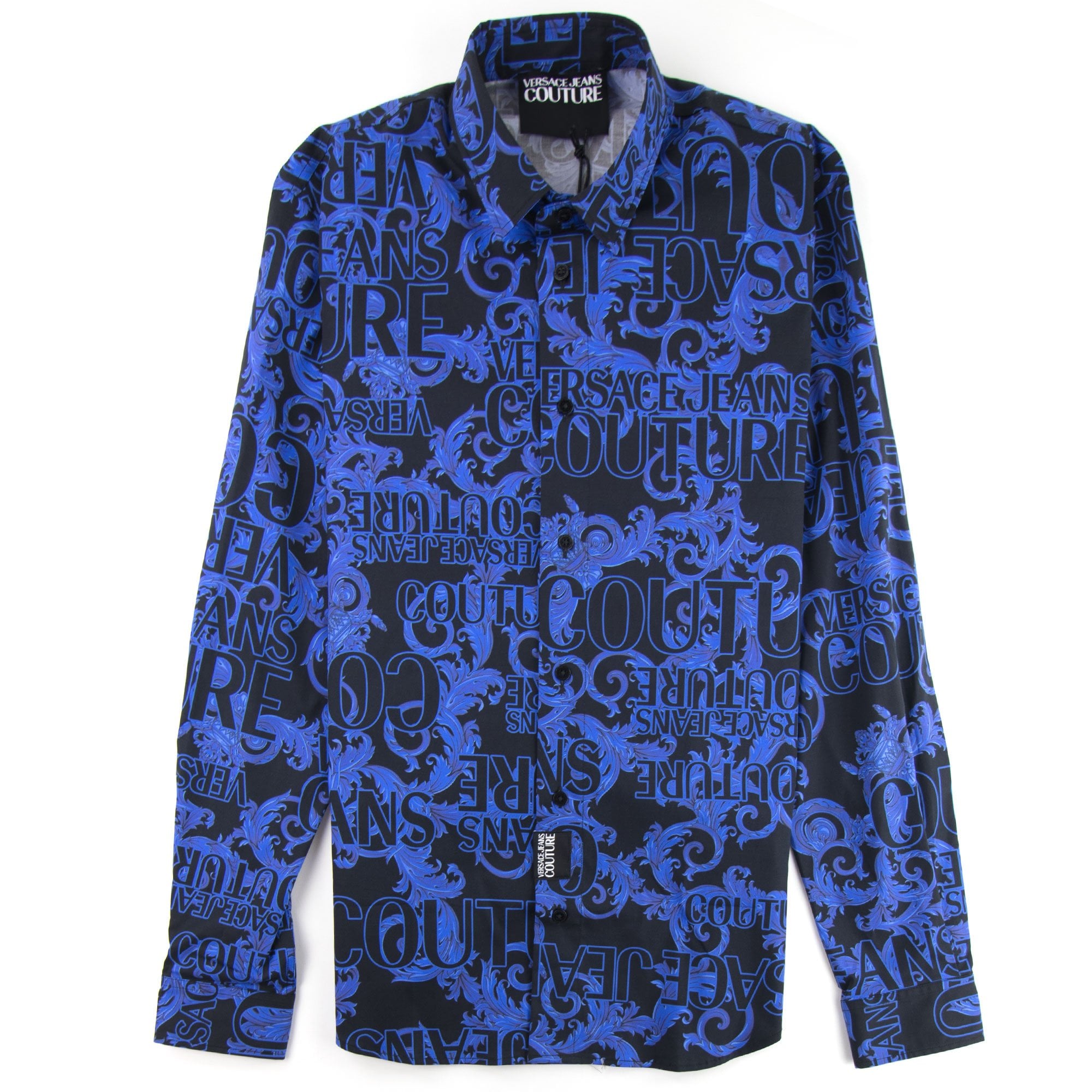 Versace Jeans Couture Logo Baroque Long Sleeve Print Shirt Blue