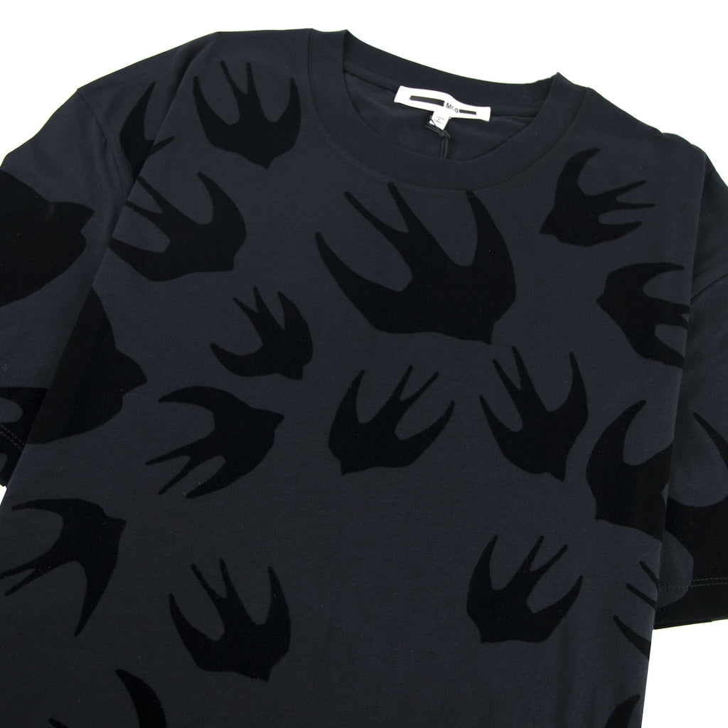 MCQ By Alexander McQueen Tonal Velvet Swallow Swarm T-shirt Black 1000