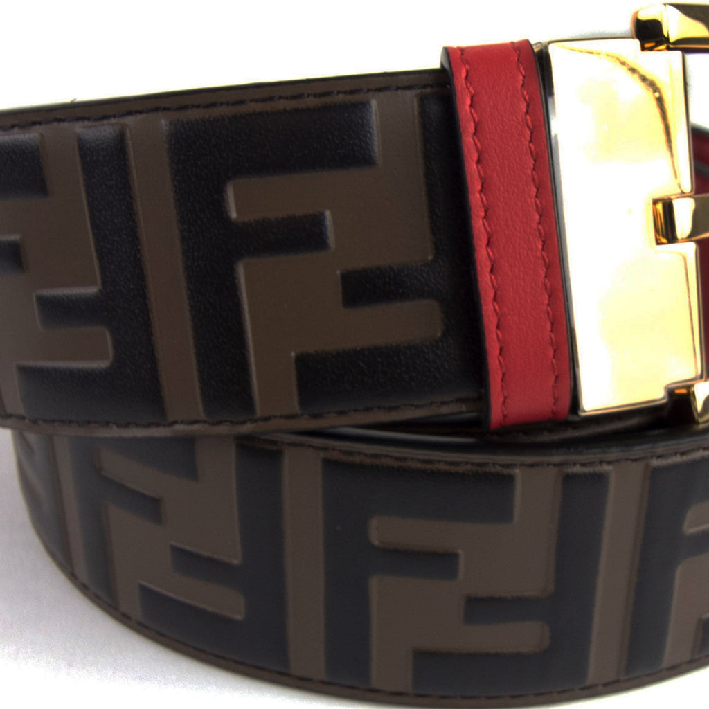 Fendi FF Logo Gold Buckle Belt Red