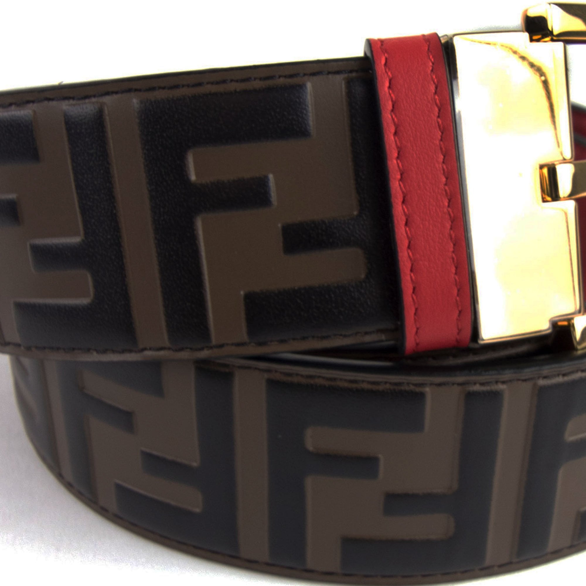 Fendi FF Logo Gold Buckle Belt Red