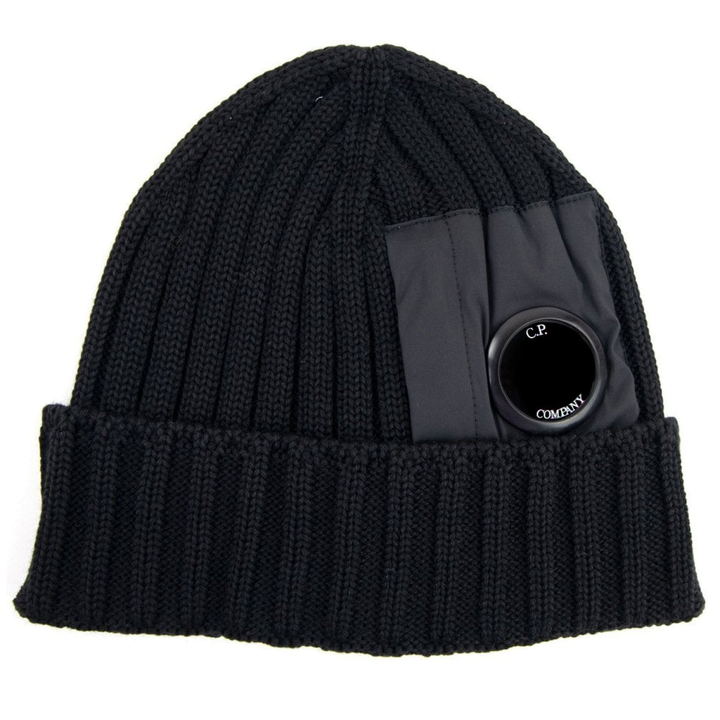 CP Company Extra Fine Merino Wool Nylon Lens Beanie Black 999