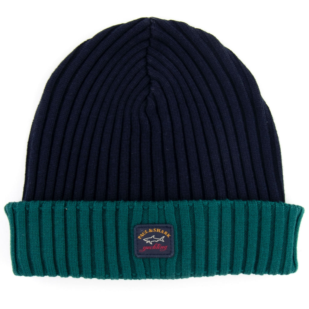 Paul And Shark Wool Ribbed Hat Blue / Green