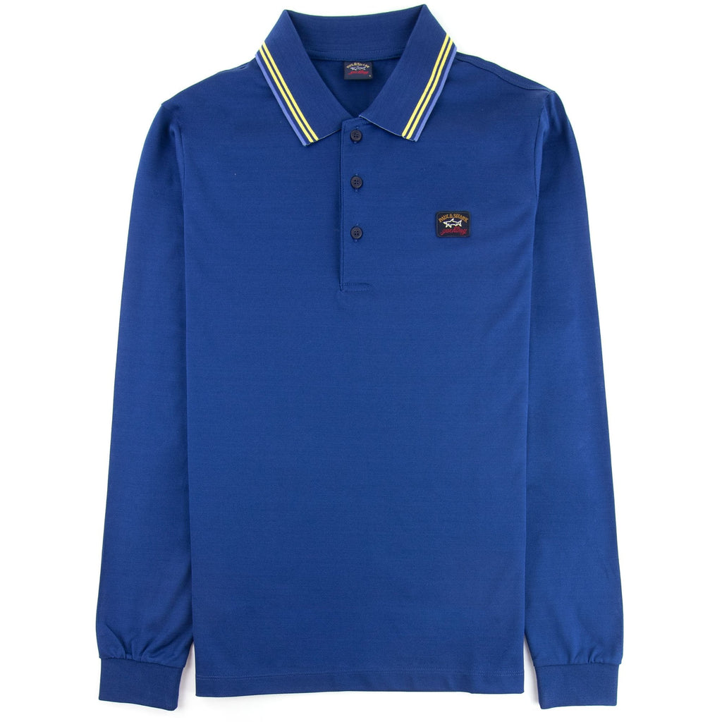 Paul And Shark Tipped Longsleeve Polo Shirt Blue