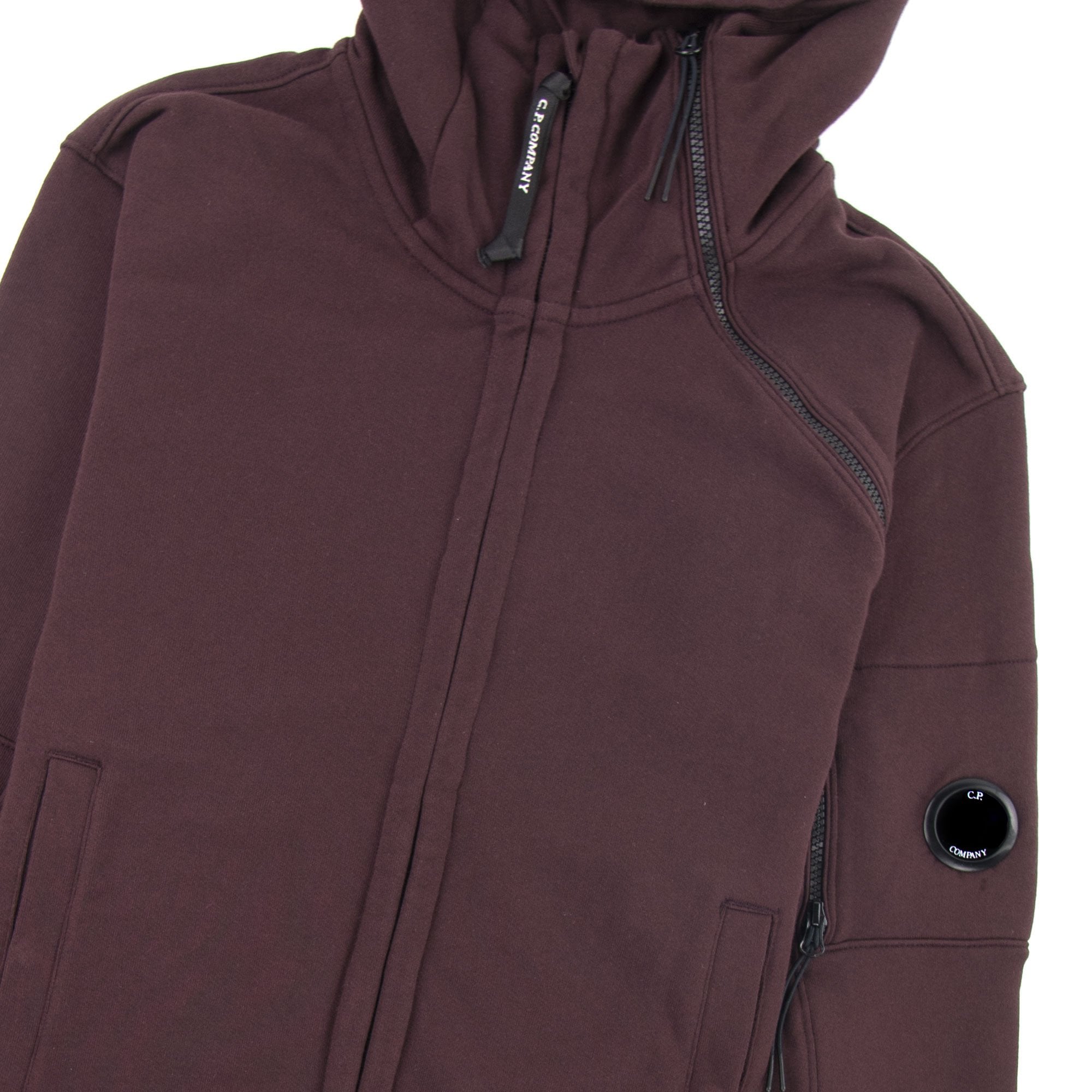 CP Company Diagonal Raised Fleece Double Zip Lens Hoodie Bitter Chocolate 593