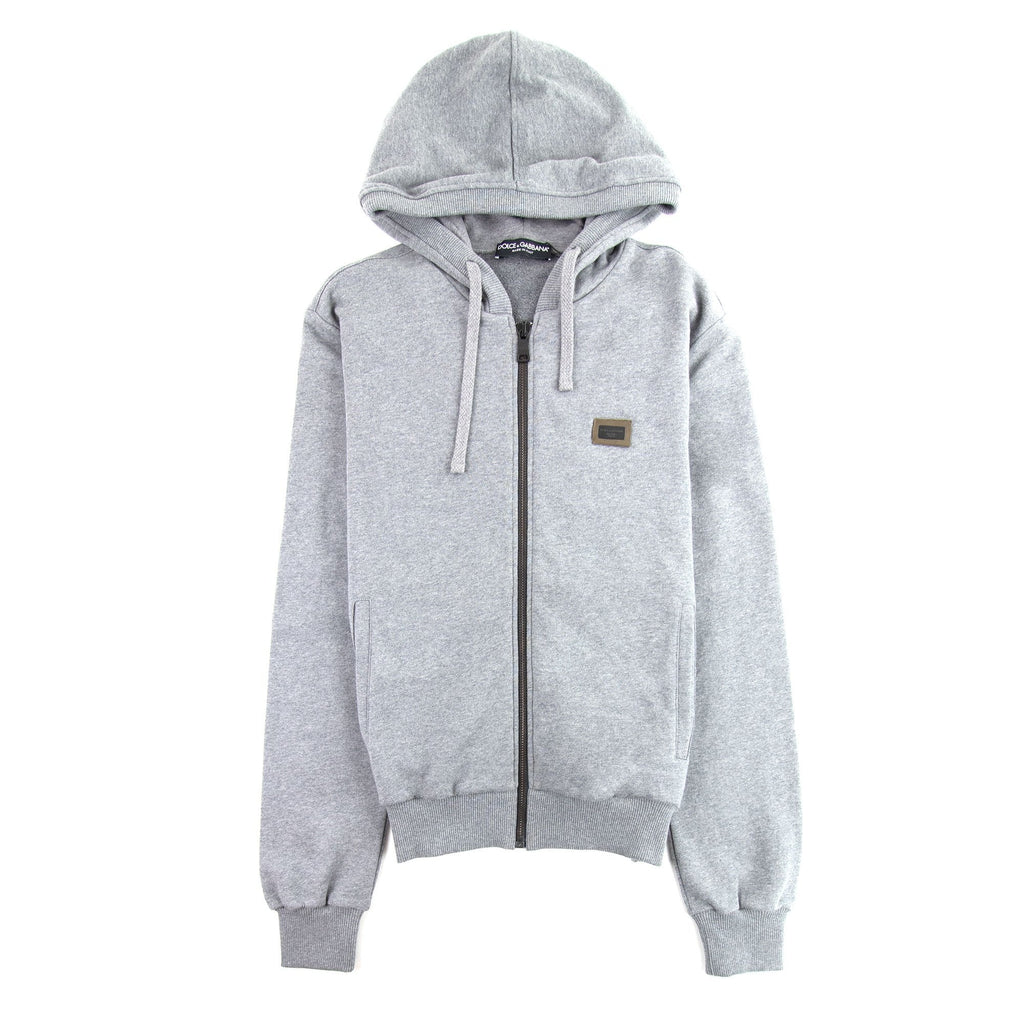 Dolce & Gabbana Gold Metal Logo Patch Zip Up Hoody Grey S8291