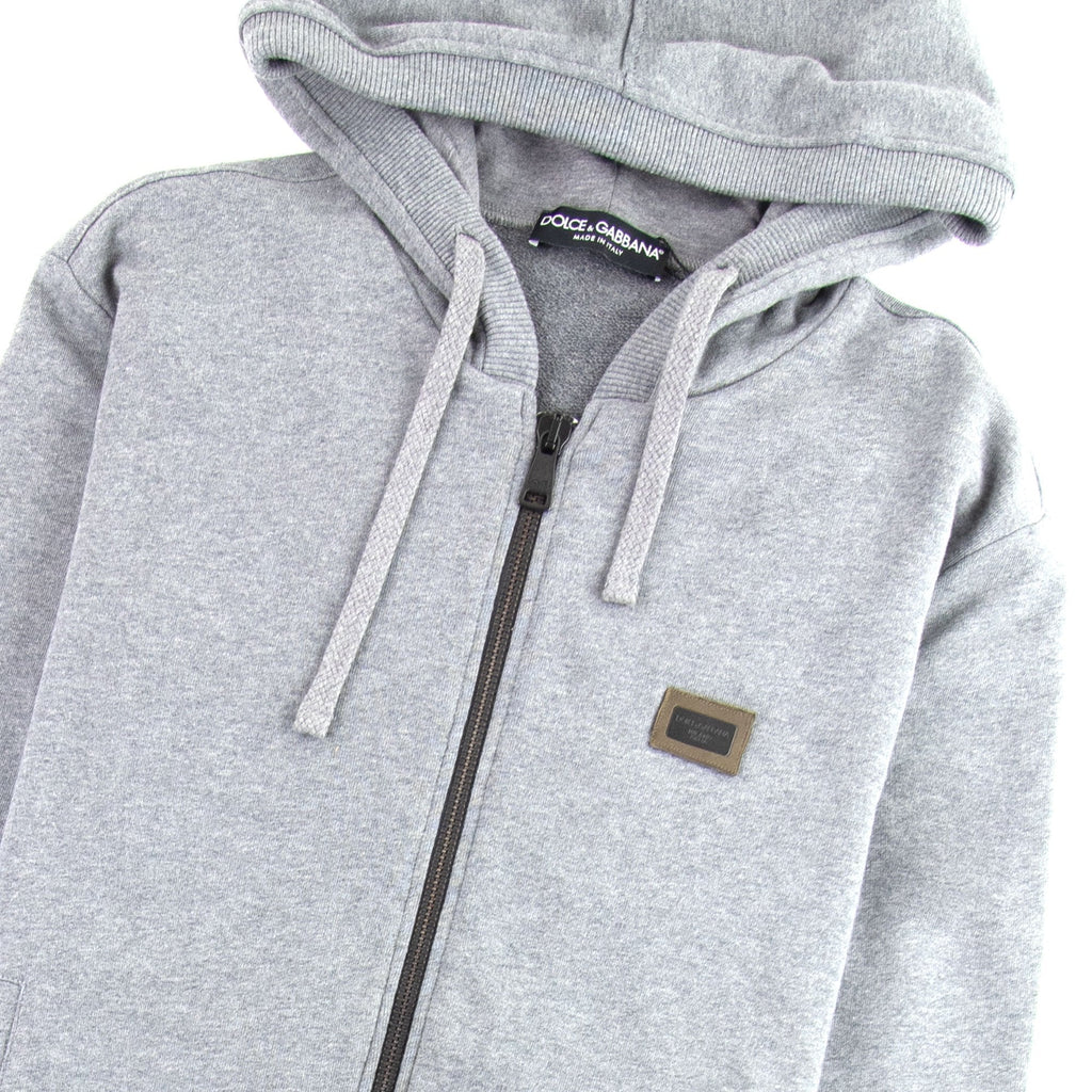 Dolce & Gabbana Gold Metal Logo Patch Zip Up Hoody Grey S8291