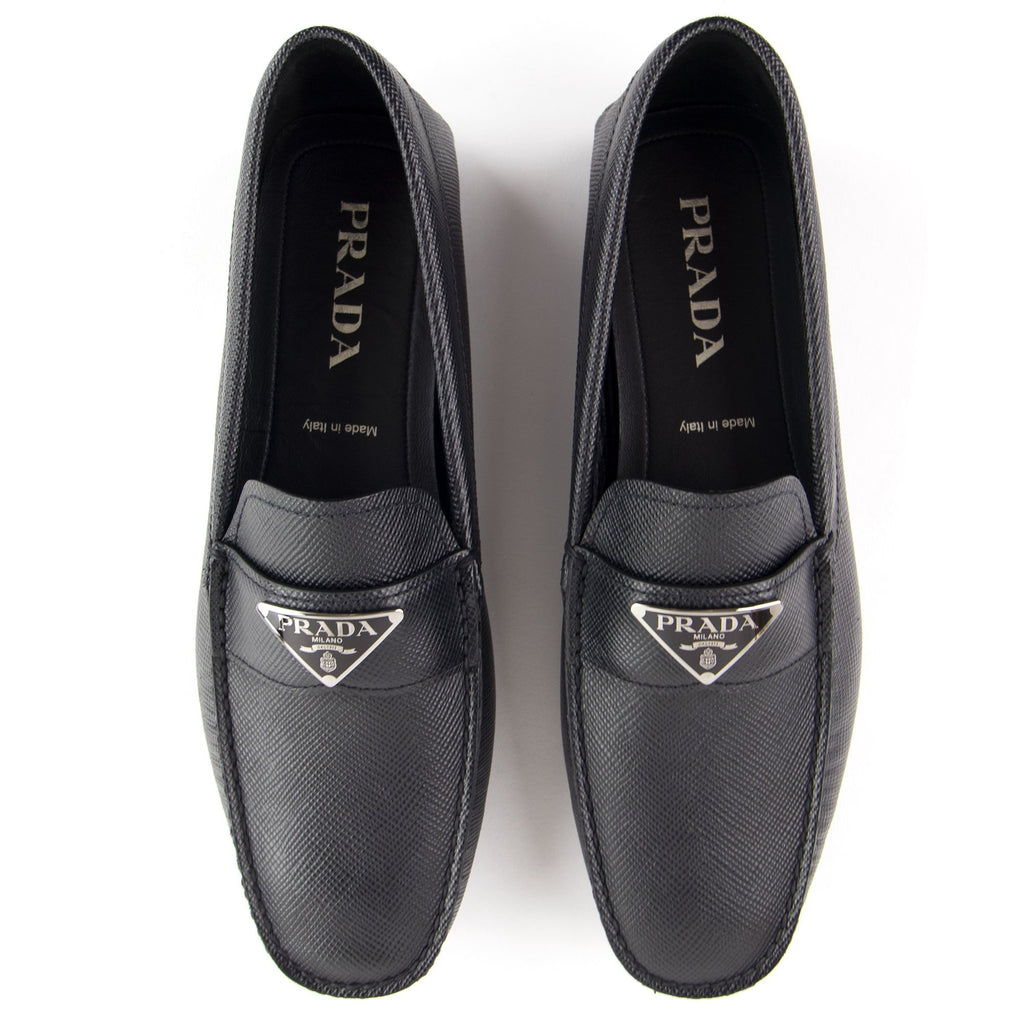 Prada Saffiano Leather Driving Loafers Nero