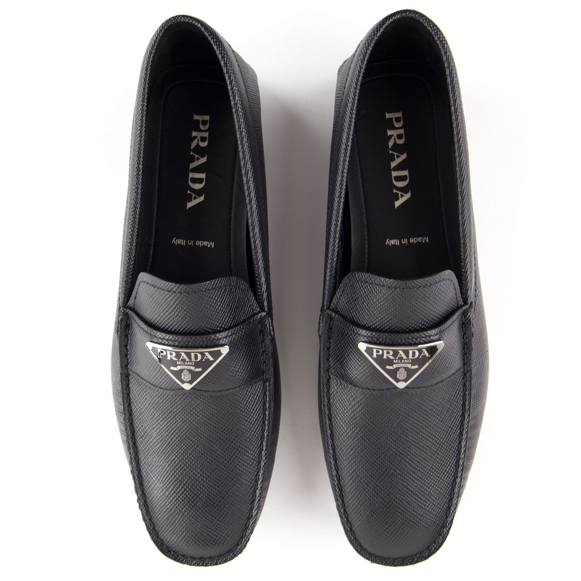 Prada Saffiano Leather Driving Loafers Nero