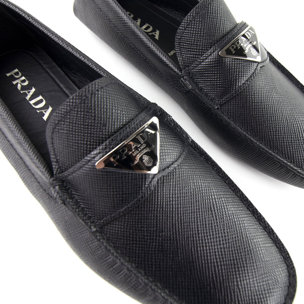 Prada Saffiano Leather Driving Loafers Nero