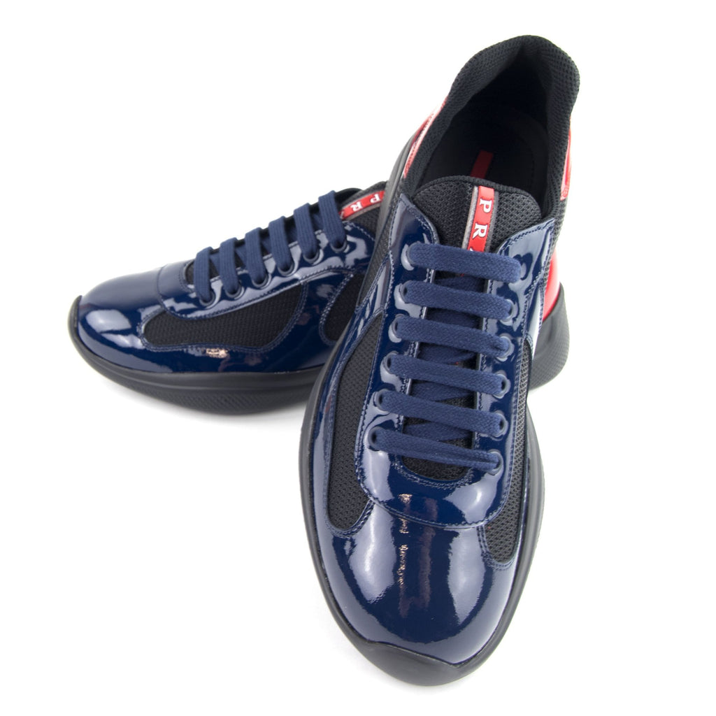 Prada Americas Cup Patent Leather And Nylon Sneakers Royal Blue/Red