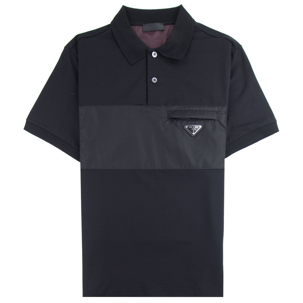 Prada Metal Logo Stretch Cotton Polo Shirt Black