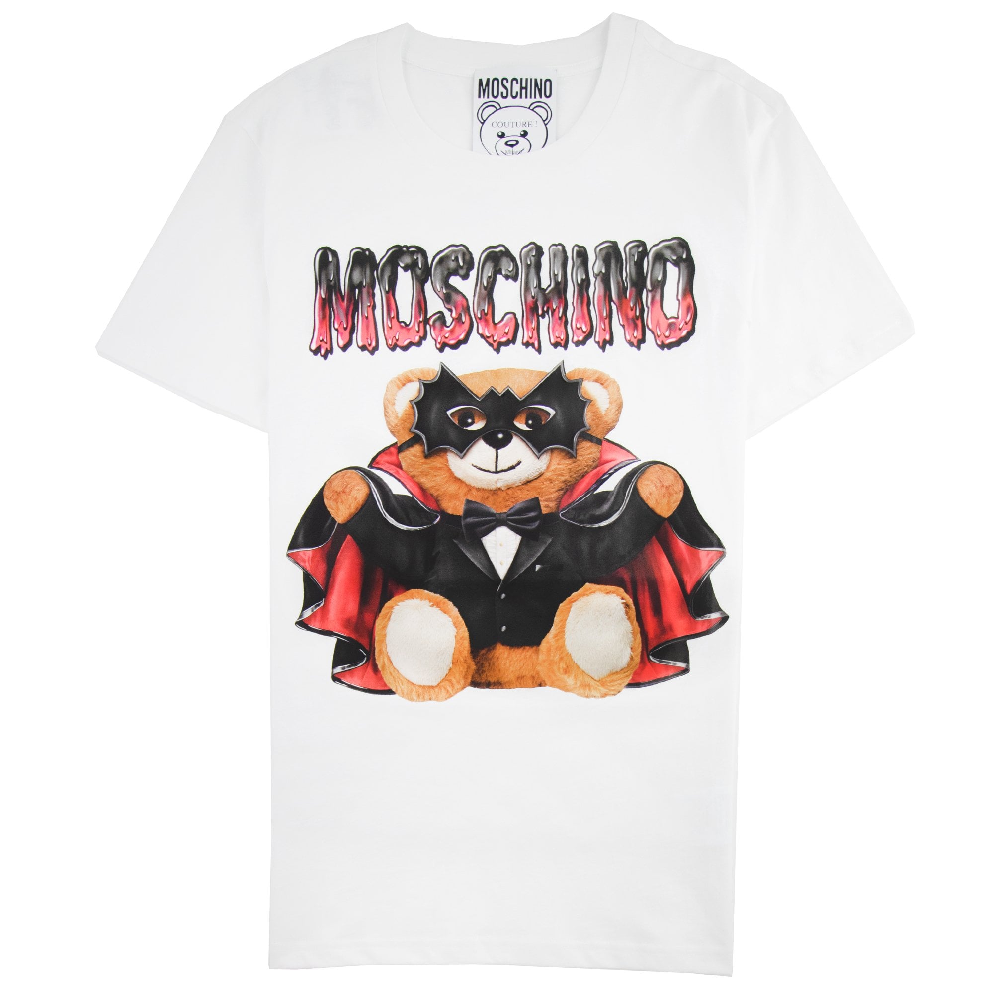 Moschino Couture Jersey T-shirt Bat Teddy Bear White