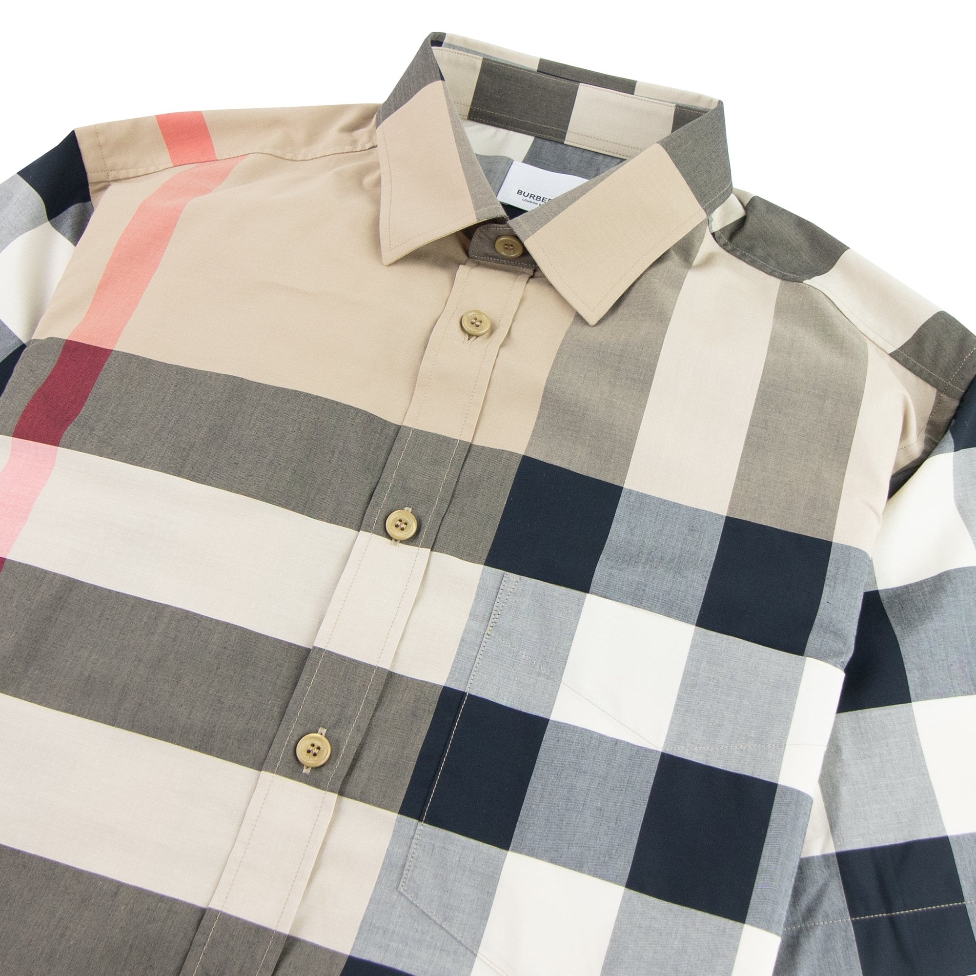 Burberry Short-sleeve Check Stretch Cotton Poplin Shirt Beige