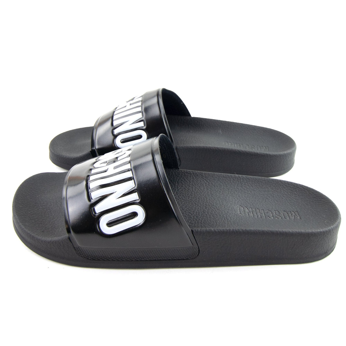 Moschino Men’s Black Logo Slides Slip On Sandals 46 Moschino: Black Lettering Logo Pool Slides | SSENSE main image 3