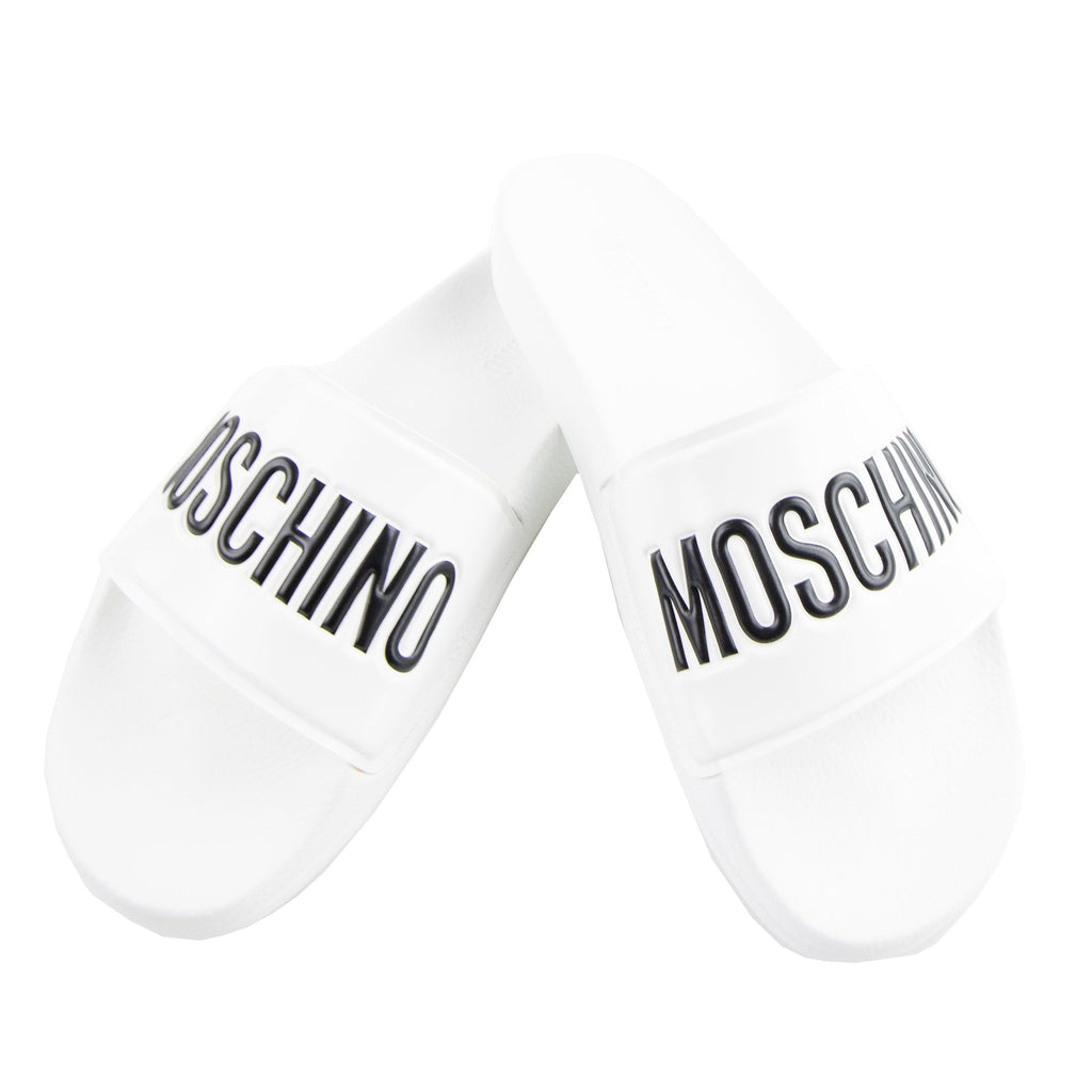 Moschino Couture Pool Slides With Logo White