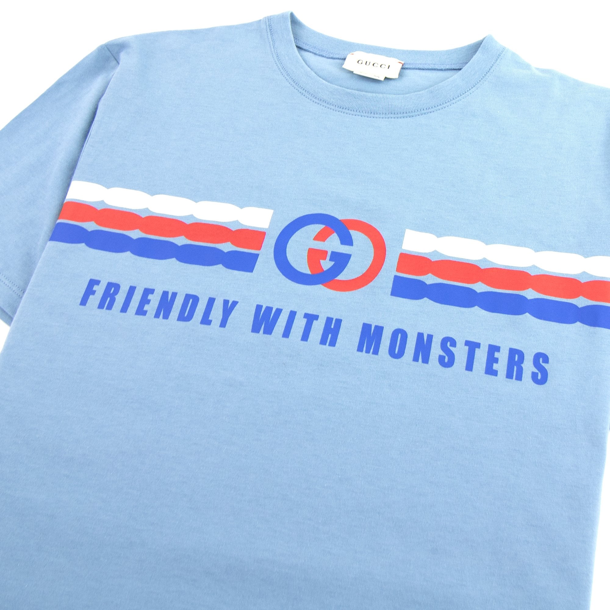 Gucci Junior Interlocking G Print Cotton T-shirt Blue