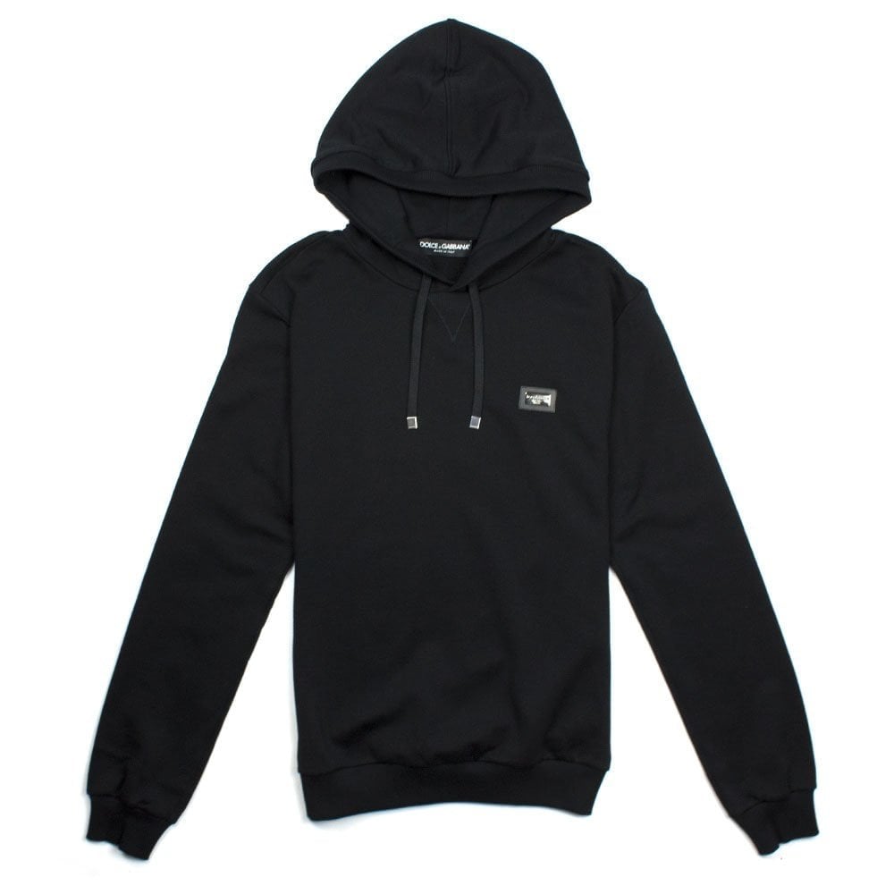 Dolce & Gabbana Metal Logo Patch Hoodie Black N0000