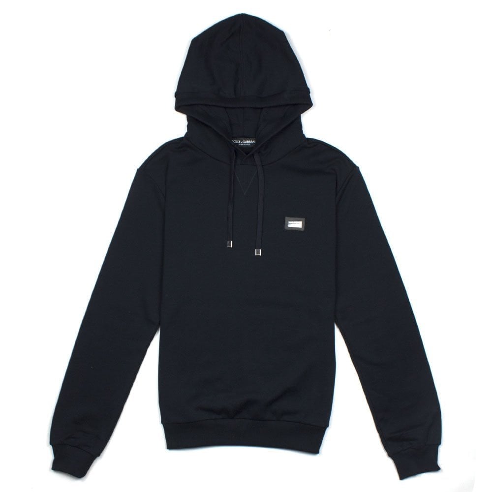 Dolce & Gabbana Metal Logo Patch Hoodie Navy Blue B0665