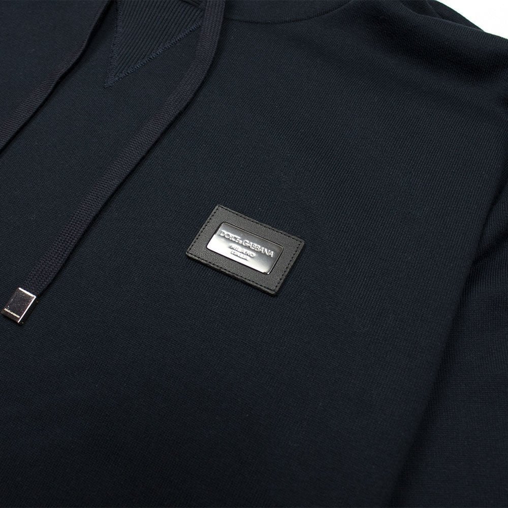 Dolce & Gabbana Metal Logo Patch Hoodie Navy Blue B0665