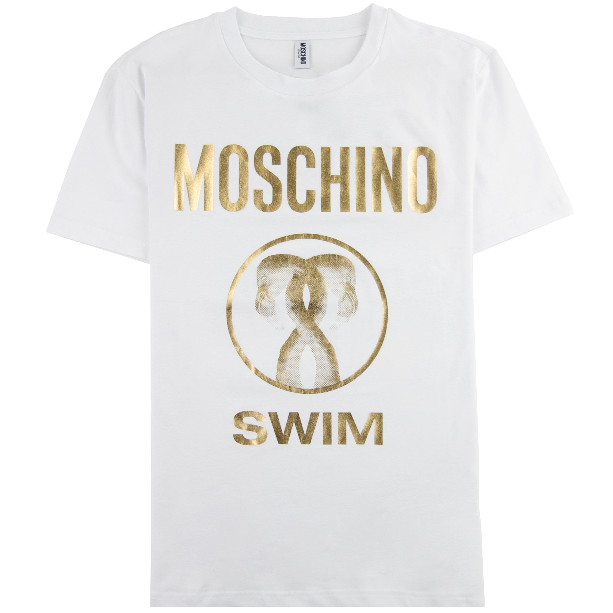 Moschino Swim Flamingo Print Stretch Jersey T-shirt White 0001