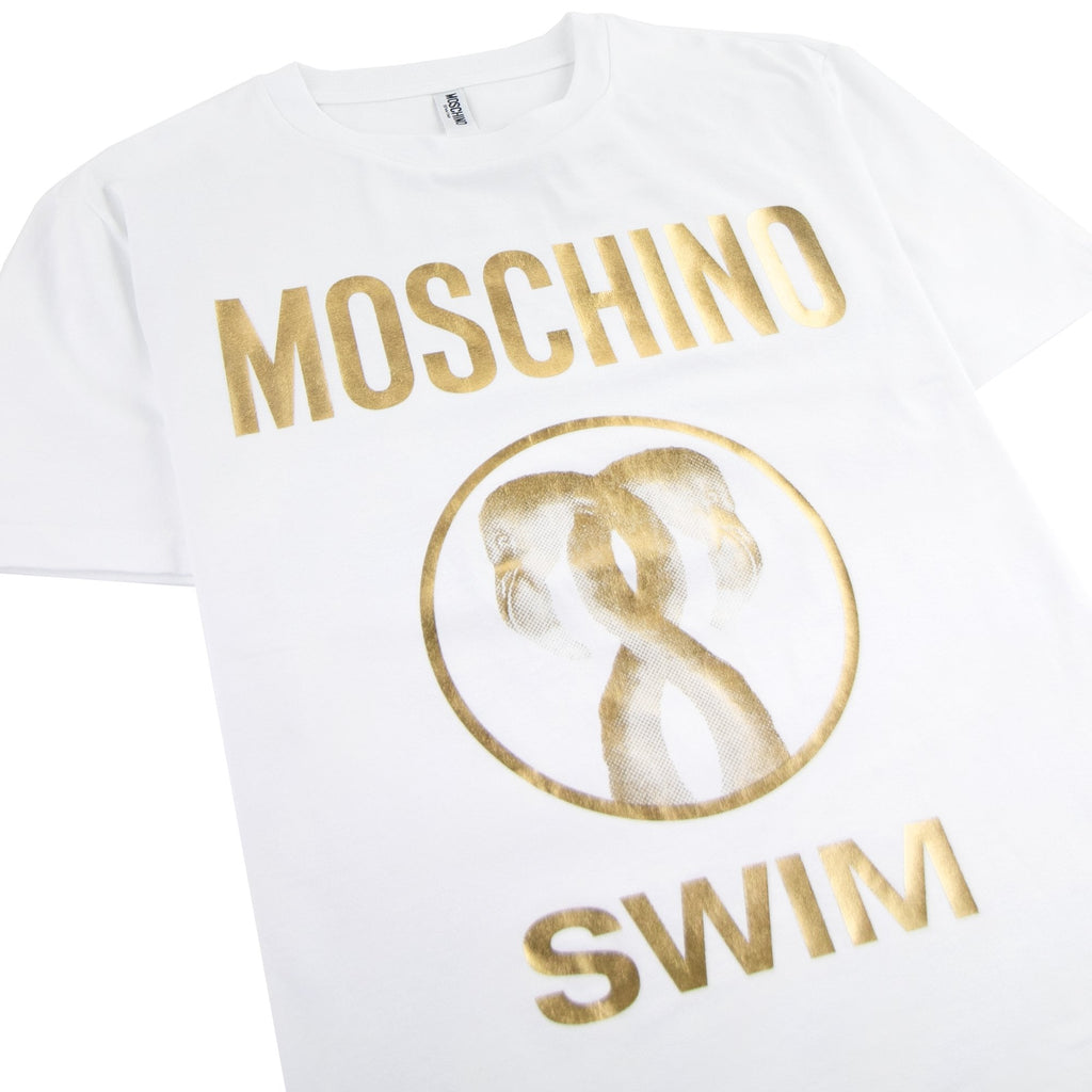 Moschino Swim Flamingo Print Stretch Jersey T-shirt White 0001