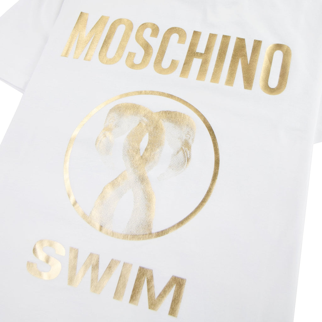 Moschino Swim Flamingo Print Stretch Jersey T-shirt White 0001