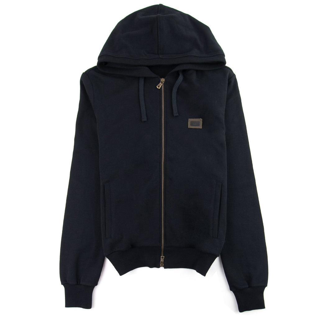 Dolce&Gabbana Gold Metal Logo Patch Zip Up Hoody Black