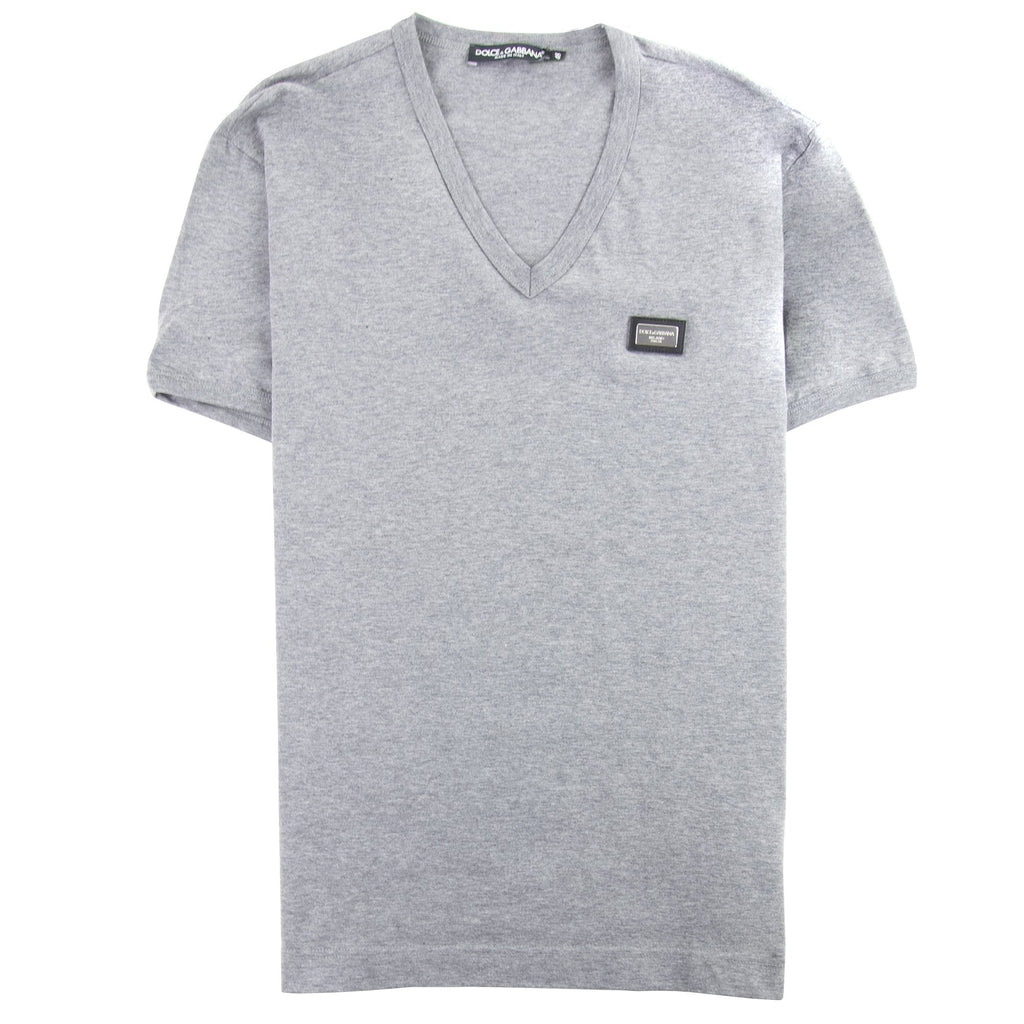 Dolce&Gabbana Metal Logo V Neck T-shirt Grey S8291