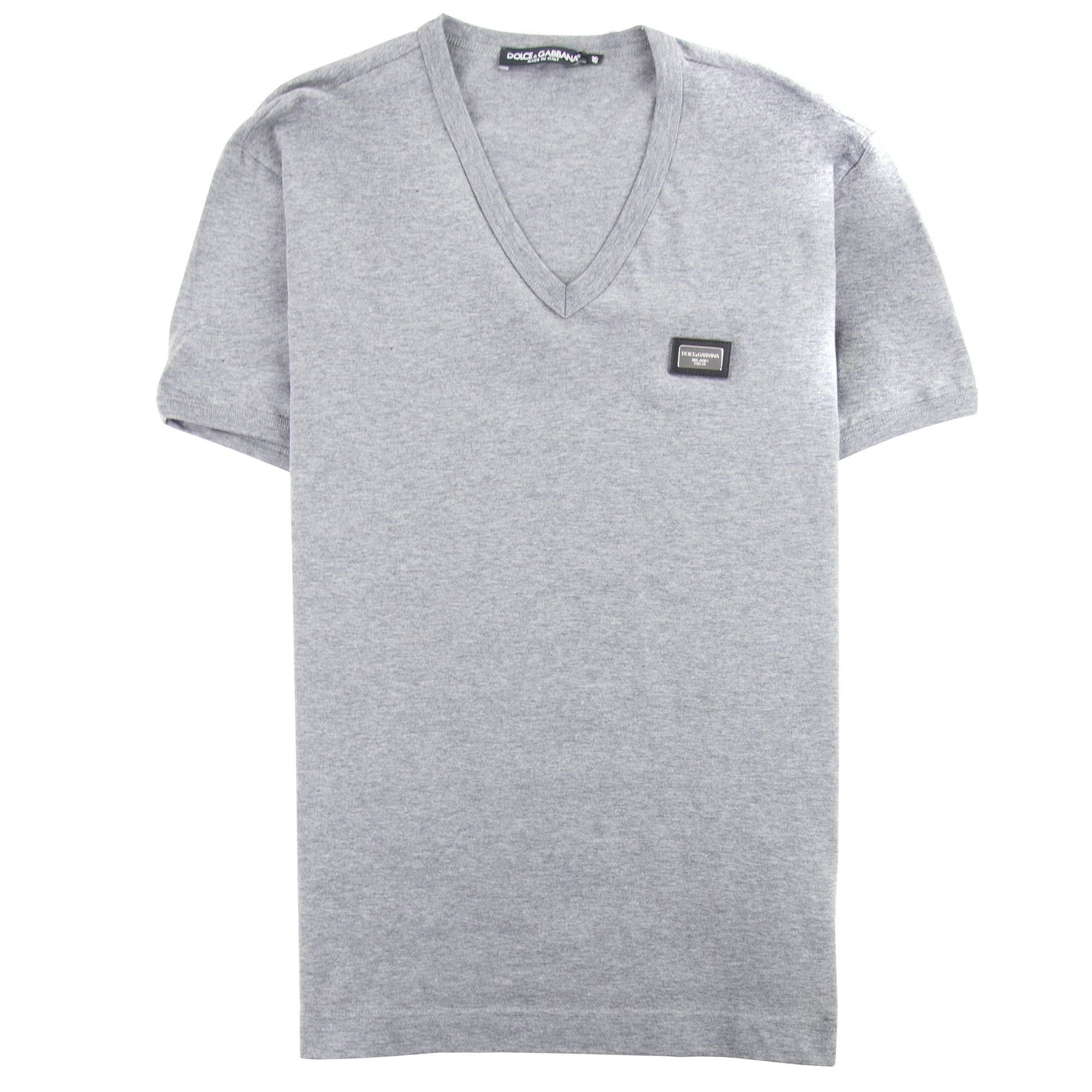 Dolce&Gabbana Metal Logo V Neck T-shirt Grey S8291